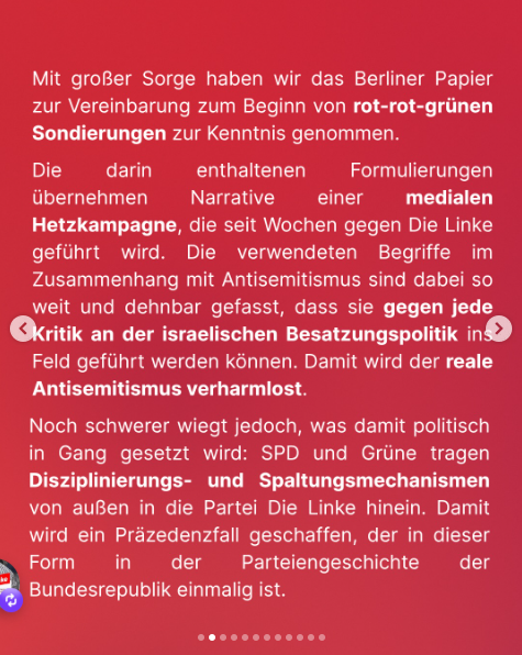 ChristianLatz_'s tweet photo. Jetzt knallt es bei der Linken. Nach der Berliner Einigung zum Antisemitismus sprechen mehr als 120 Linke, darunter 17 Bundestagsabgeordnete, 3 Berliner Abgeordnete und mehrere Berliner Landes- und Kreisvorstandsmitglieder von einem "schweren politischen Fehler". https://t.co/0PkyhpYmYg