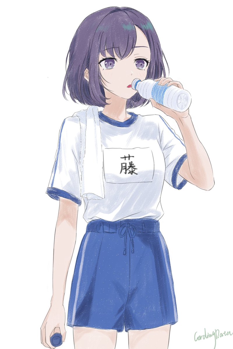 LordingData's tweet photo. マラソンをゆったり走り終えて水を飲むみやこ！
藤都子さんが描いた体操服姿のみやこ、すごく大好き！
#みるみやこ https://t.co/MpO5g6UyTC