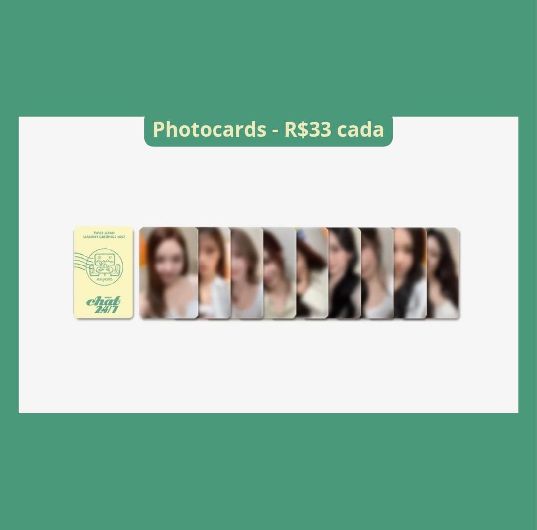 celestecegss's tweet photo. ⤷ ゛Twice Japan Season's Greeting's Chat 24/7 🇯🇵 ˎˊ˗

Valor na imagem + freteS (e possível taxa)

Interesse? Me chama no pv!

Prazo: 24/10
Feedbacks no fixado
Aceitamos pagamento no crédito ou pix
Termos e condições: https://t.co/ppG3cMq41g

🏷 compro compra vendo venda Nayeon https://t.co/8ZCH612Iw2