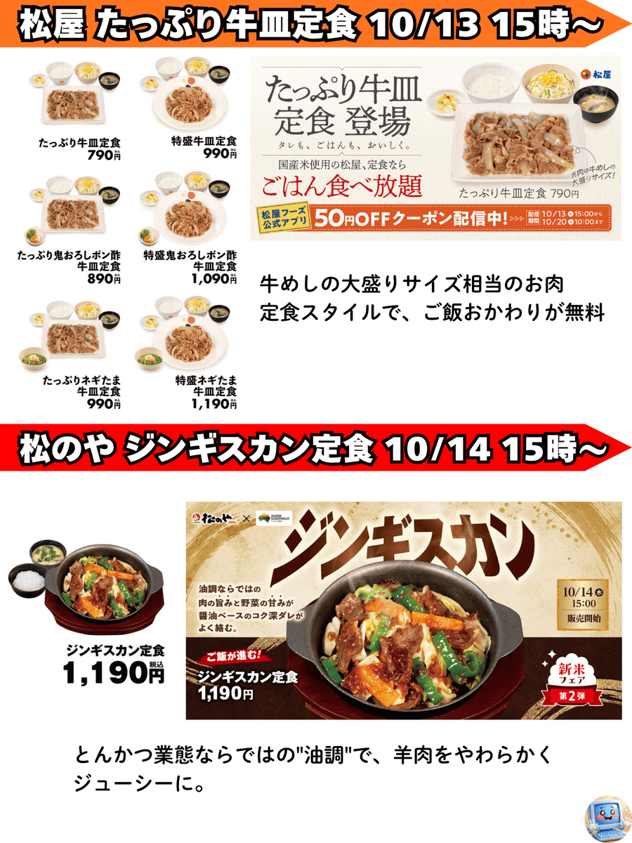 PCSIM14's tweet photo. スシローもお芋スイーツ🍠😄
10/9のグルメNEWS

・サーティワン Xmasケーキ ポケモンやUSJ🎄

・マック ハッピーセット USJ
・ランチパック 極厚板チョコ 第４弾

・松屋 たっぷり牛皿定食
・松のや ジンギスカン定食

・サブウェイ M&Mチョコチップ🍪
・ピザハット Mサイズ740円〜

【補足】
・ランチパックの極厚はデイリーヤマザキなどヤマザキのお店限定商品

情報ソース（URL）一覧はこちら
https://t.co/lZiwNBmbxf
