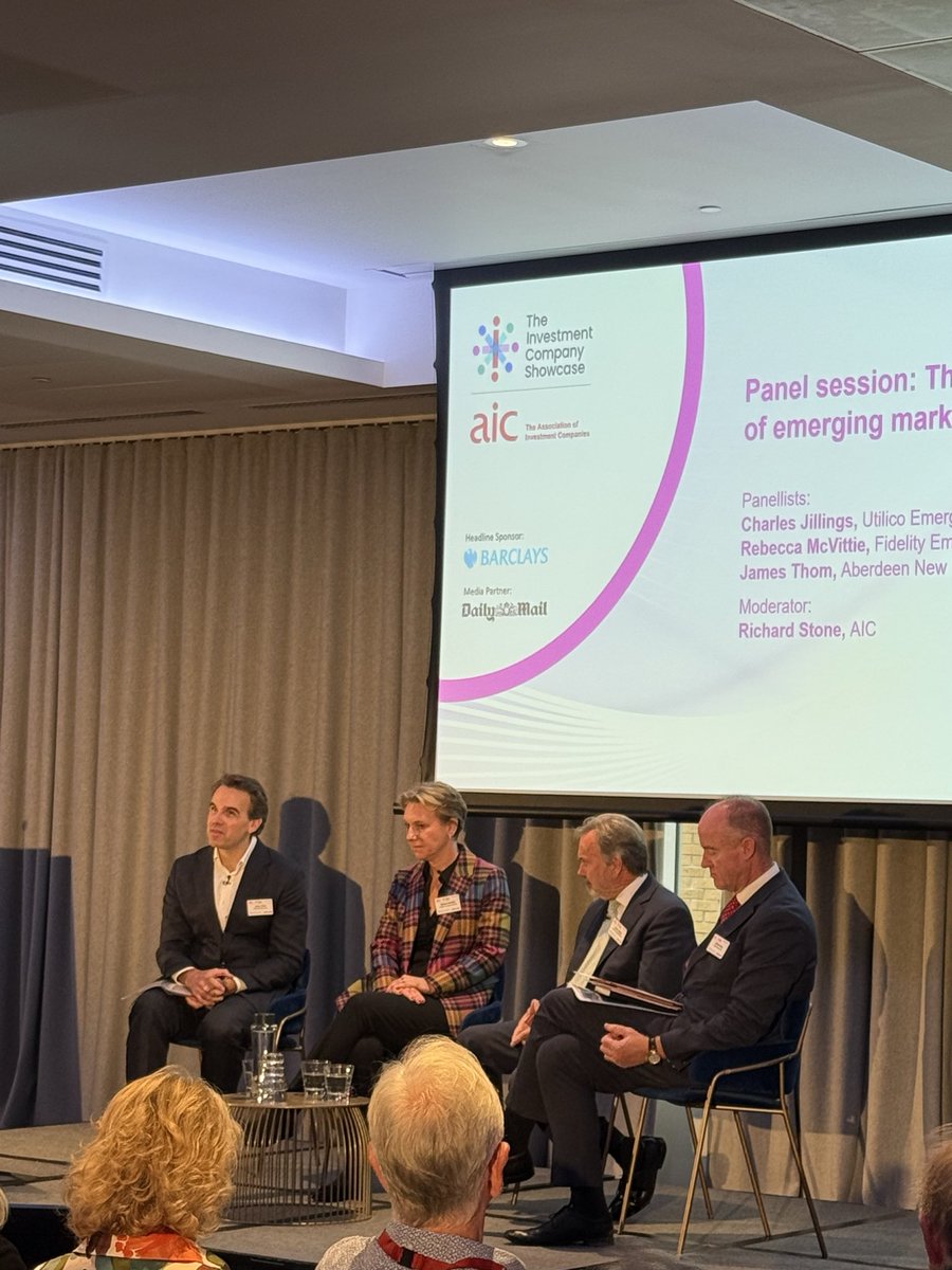 AICPRESS's tweet photo. 🌍 Exploring emerging markets
Charles Jillings of Utilico Emerging Markets, Rebecca McVittie of Fidelity Investment Trusts and James Thom of Aberdeen New India Investment Trust are discussing the sector’s resurgence and what comes next.
#AICShowcase #EmergingMarkets #InvestmentTrusts #InvestmentCompanies #Investing
@Fidelity_UK @aberdeenTrusts
