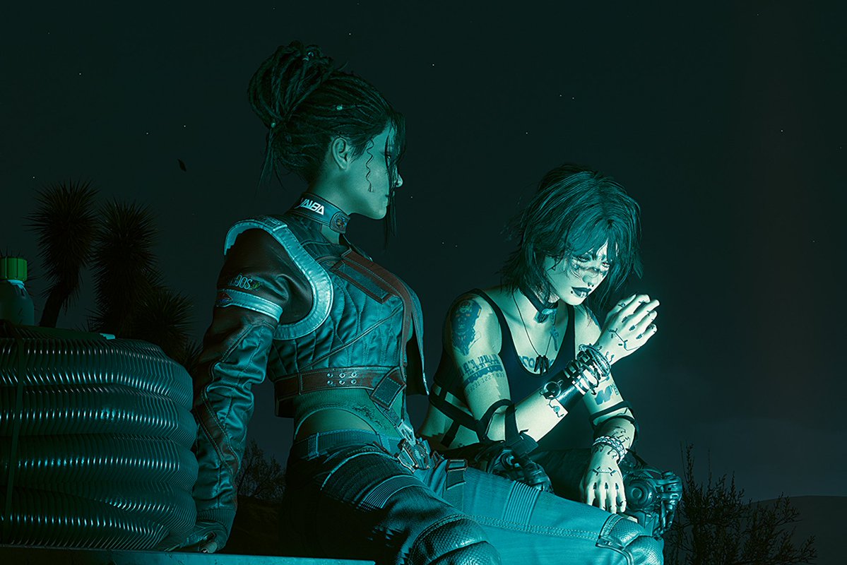 veariax's tweet photo. panam: are you not afraid to die?
v: i am   all the fucking time

it’s like... knowing the exact date a bombs gonna go off in your head, but not being able to stop the clock

#cyberpunk2077V #cyberpunk2077 #cyberpunk2077photomode #cyberpunk2077panam #panam #valerie https://t.co/SwGK2NWCbO