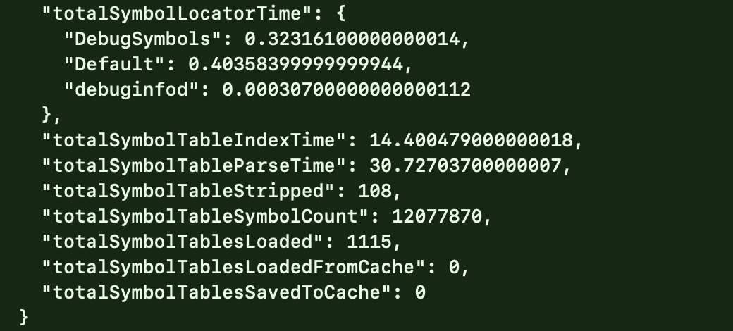 eksdev's tweet photo. Found a weird LLDB bug while trying to make Xcode attach faster.

Our iOS app took ~20s to attach and `statistics dump`  showed about 1100 modules and 12M symbols. So 91% of the time was spent on the iOS simulator runtime not the app. https://t.co/hCCTzrJwq6