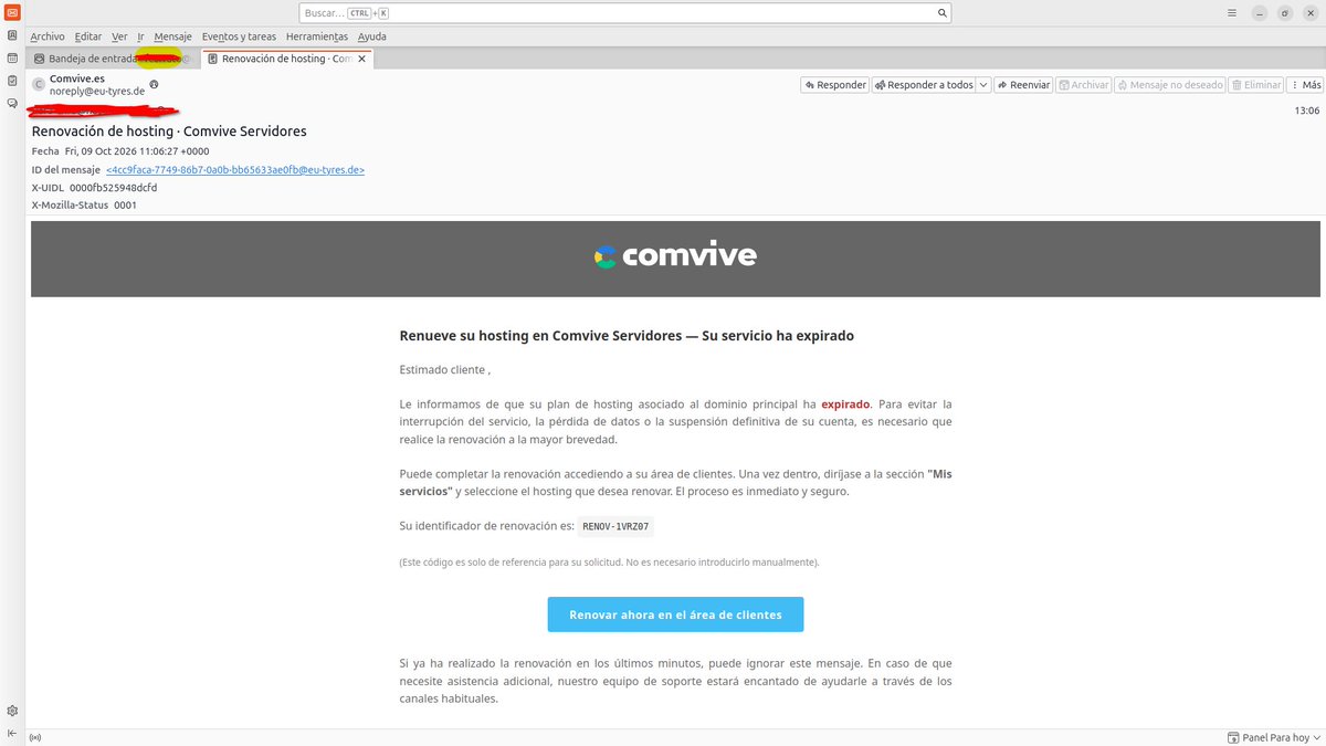 comvive's tweet photo. Nueva campaña de suplantacion de identidad (Phishing) por favor no pulse en el enlace de este correo ni introduzca sus datos. https://t.co/CuPZHyLtA2