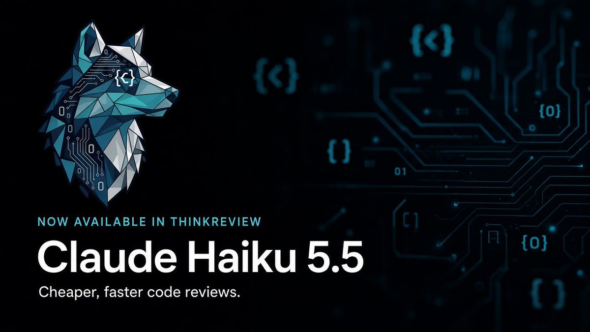 thinkreviewdev's tweet photo. AI code reviews on every PR shouldn't break your budget.

@AnthropicAI's Claude Haiku 5.5 delivers 1M context at 75% lower cost—now live in ThinkReview.

Read more: https://t.co/w8M5lKfGXW

#AI #DevTools #CodeReview https://t.co/8geoDIhBn1