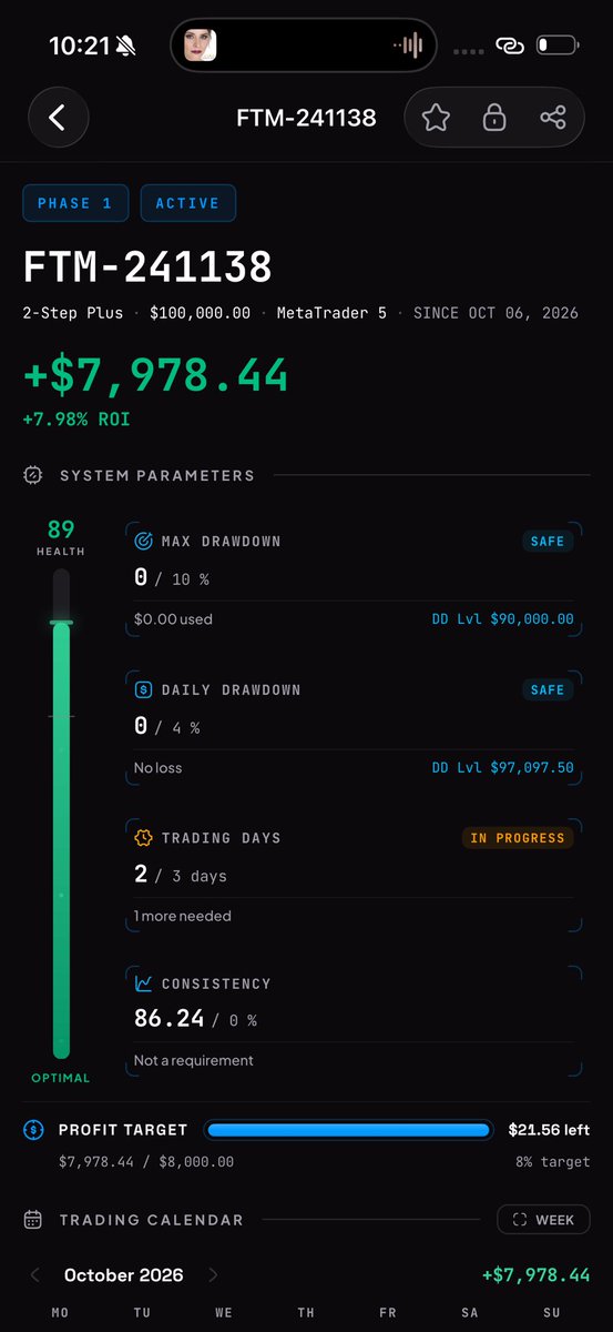 SealFunded's tweet photo. Passed $300K P1 at @FTMarketslive 

Actually passed $200K, and now I need to hit 0.5% a day on the $100K account. 

I hope I can pull it off 

$300K Nitro is up 5%, so I’ll take it slow and stay disciplined.

Now let me get that $600K funded @NoorCOOFTM 🦅🗿 https://t.co/I7R7pOcuTT