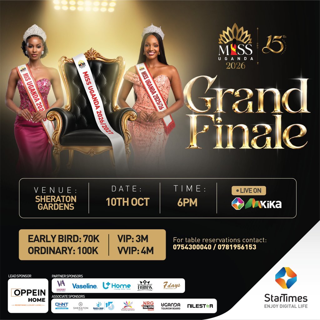 Ngtvug1's tweet photo. Who Are We Crowning As The Next #MissUganda2026??
*THE COUNTDOWN FOR MISS UGANDA GRAND FINALE 2026 IS JUST 24Hrs
Book Your Slots Now
#100k_Ordinary
#4M_Table
Don’t Miss On
MAKULA KIKA
At @SheratonKla 
Tomorrow 
Be There Or No Where
Come One,Come All
#MissUganda2026 #MakulaKika https://t.co/dJTSKJ9CQL