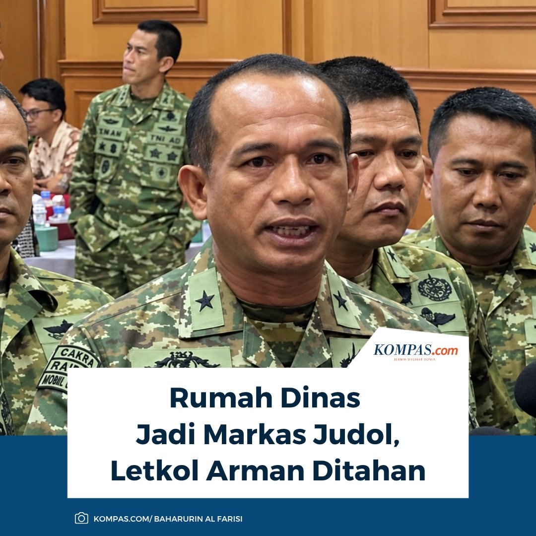 Mdy_Asmara1701's tweet photo. Diduga sewakan rumah dinas di Cijantung untuk markas judi online, Letkol Inf Arman resmi ditahan Mabes TNI di Pomdam Jaya untuk pemeriksaan lebih lanjut. 

TNI AD tegaskan akan tindak seluruh oknum yang terlibat. https://t.co/J9MtrRcVJw