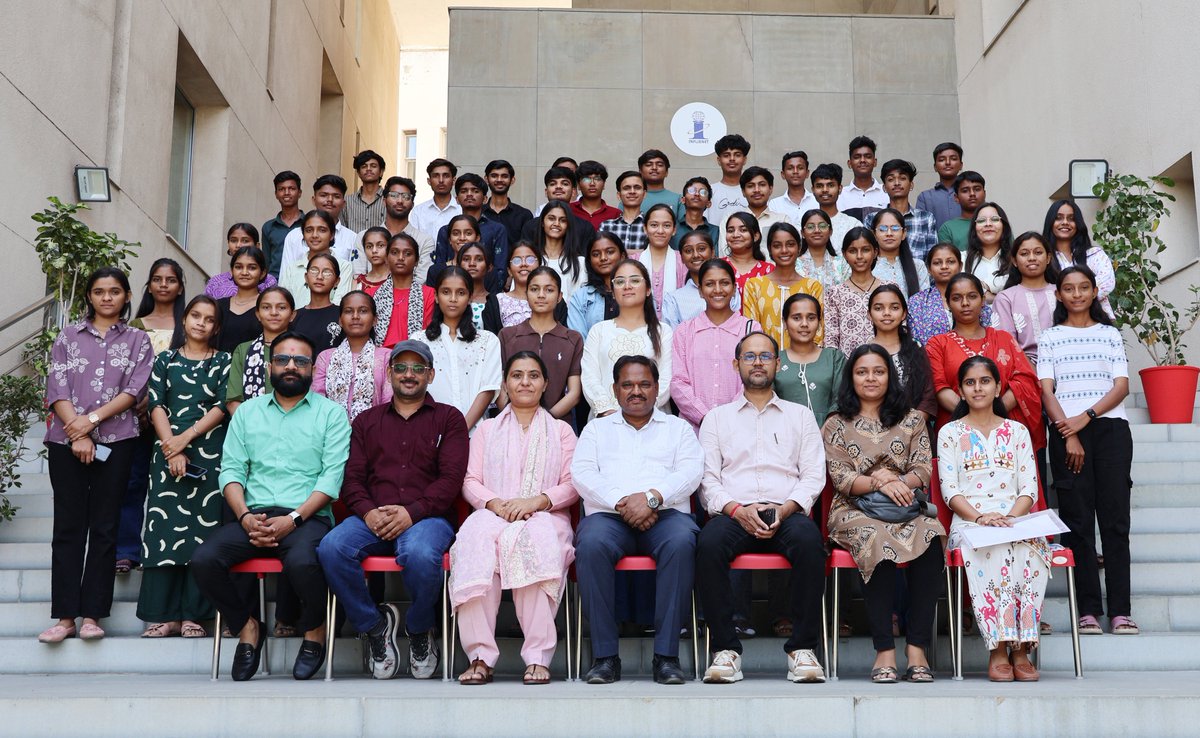 INFLIBNET's tweet photo. As part of the institutional visit programme, 58 students, accompanied by 4 faculty members from the Asian Institute of Technology, Vadali, Gujarat, visited the INFLIBNET Centre on 9th October 2026.During the visit, Sh. Pallab Pradhan, Scientist-C (LS) and Head-HRD, welcomed the visitors and delivered an informative and engaging session on the various activities and services provided by the INFLIBNET Centre. The session gave visitors valuable insight into the Centre's role in facilitating research and academic resources for HEIs in the country. Mrs Amrita Devi, Scientist-B (LS), coordinated the visit and took the visitors on a tour of the Centre.