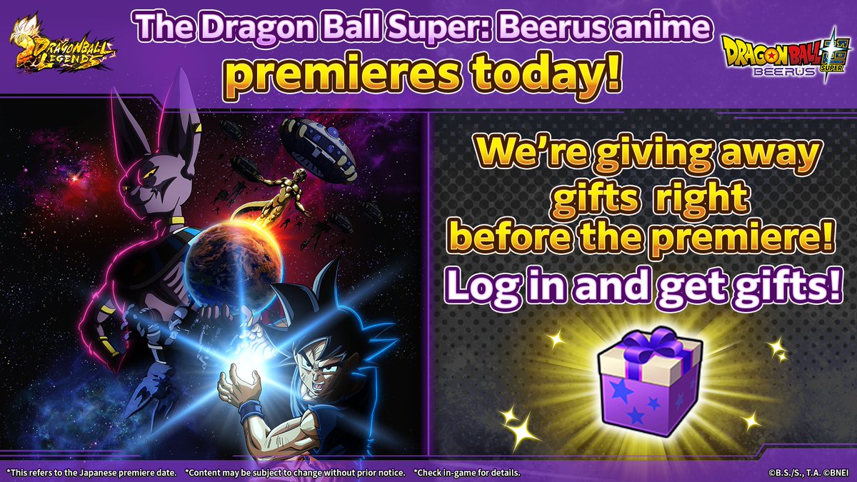 DB_Legends's tweet photo. ／
Dragon Ball Super: Beerus
Premieres in Japan Today!
＼

A pre-premiere gift is available!
Log in to claim it!

#DragonBallSuper
#DBLegends https://t.co/pxZ75syf3T