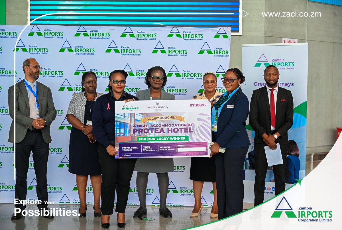 ZambiaAirports's tweet photo. Every day, #TeamZACL shows up with dedication, care and a commitment to going #TheExtraMile for the people we serve.
As a token of appreciation, @ProteaHotels sponsored one-night stay vouchers for our staff raffle. https://t.co/M6H27b4v1o