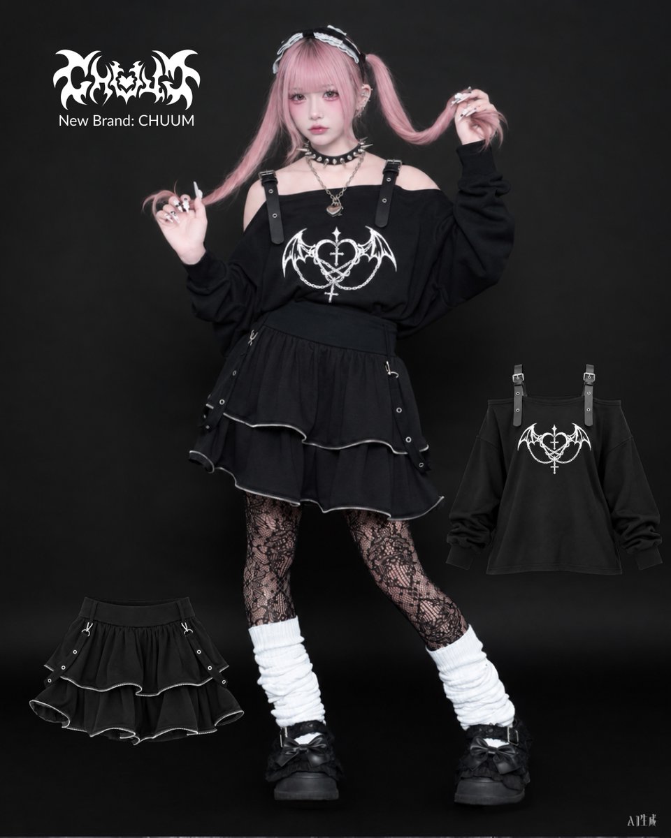 WEGO_press's tweet photo. 「共依存」×「白昼夢」── 
夢と現実の間で、好きを手放さないあなたへ。 
WEGOからサブカル地雷ブランド『CHUUM（ちゅ~む）』が新始動🖤 
CHUUMロゴZIPパーカーやジップスウェットミニスカートなど、 不安定で愛おしい感情を纏うニューアイコン。