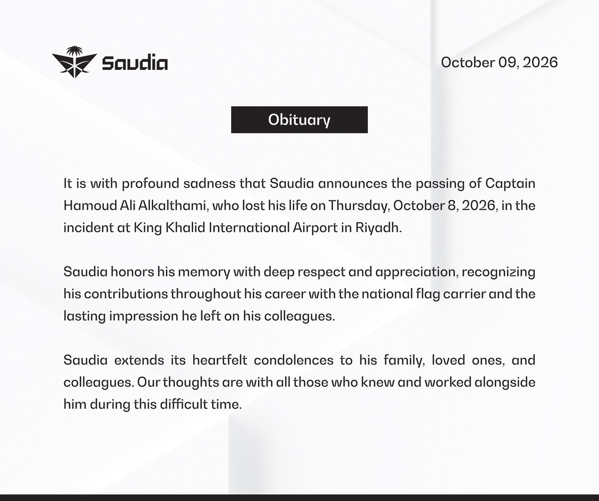 SaudiaGroup's tweet photo. Obituary https://t.co/rQHVaVsCx9