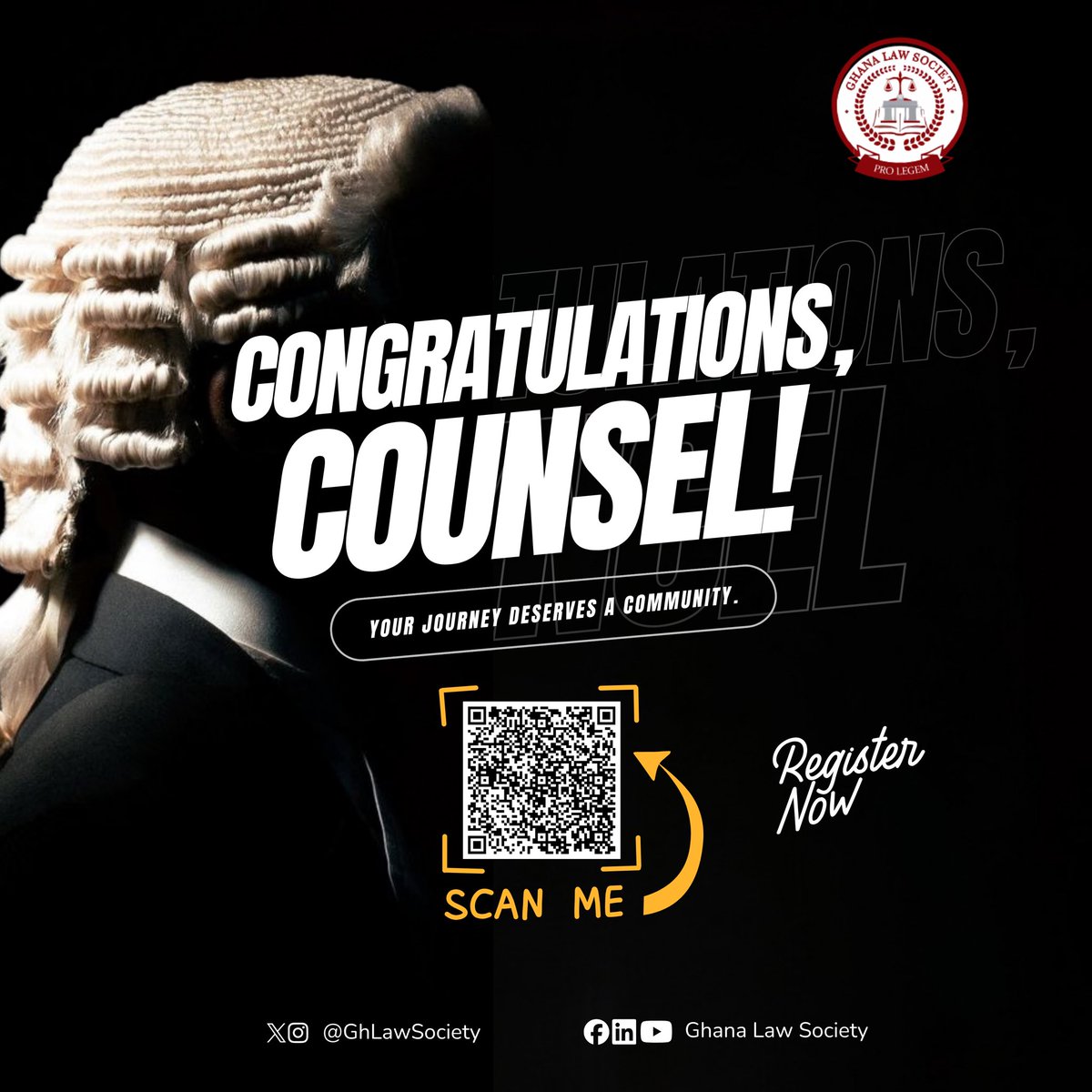 GHLawSociety's tweet photo. You’ve Earned the Title. Now Build the Legacy.
Your Call to the Bar marks the beginning of a greater responsibility. This journey deserves a community.
‼️Register interest here https://t.co/U0cOeGbzny‼️
#GLSWelcomesYou
#GhanaLawSociety
#ProLegem https://t.co/PMnDSiG9e1