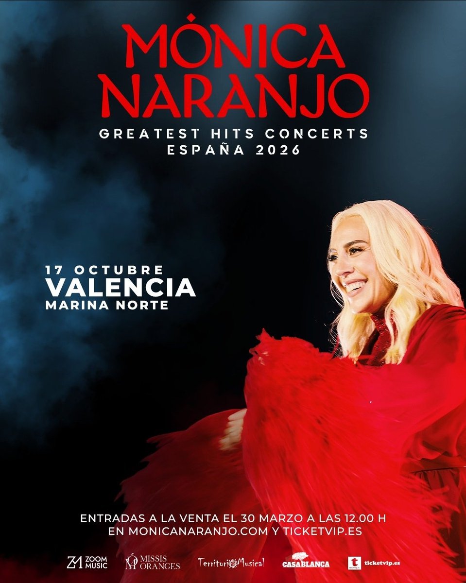 gusarapoelx's tweet photo. 🚨 1 semana!!!
MÓNICA NARANJO en concierto
#VALENCIA -Marina Norte
Sábado, 17 Octubre
🎫 últimas entradas:
https://t.co/q9WTJYI4qB
#FelizViernes #9octubre #ComunidadValenciana
#ComunitatValenciana #paterna #manises #picassent #torrent #cullera #alzira #xativa #sagunto
#castelló https://t.co/e68lQBTBt9