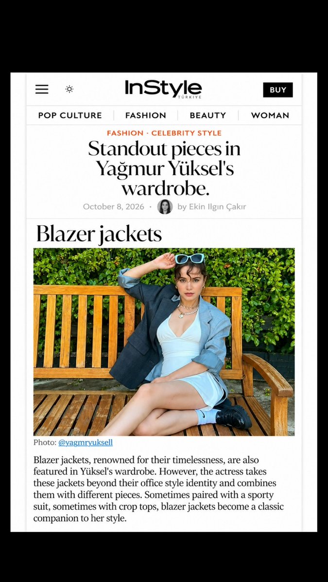 y827161511's tweet photo. ✨ Featured in InStyle Türkiye 🇹🇷
🧥 Blazer jackets 🩵
Timeless and effortlessly stylish, blazer jackets are a signature part of YağmurYüksel’s wardrobe. Moving beyond traditional office wear, she pairs them with sporty outfits and crop tops, making this classic piece a versatile companion to her personal style. 💙✨📰 Featured in: InStyle Türkiye — Fashion / Celebrity Style
👗 Fashion / Celebrity Style ✨
✍️ Article by: Ekin Ilgın Çakır
📅 Published: October 8, 2026
📰 Original Feature: Featured Pieces in Yağmur Yüksel’s Wardrobe 🤍
#YağmurYüksel #InStyleTürkiye #FashionEditorial #CelebrityStyle