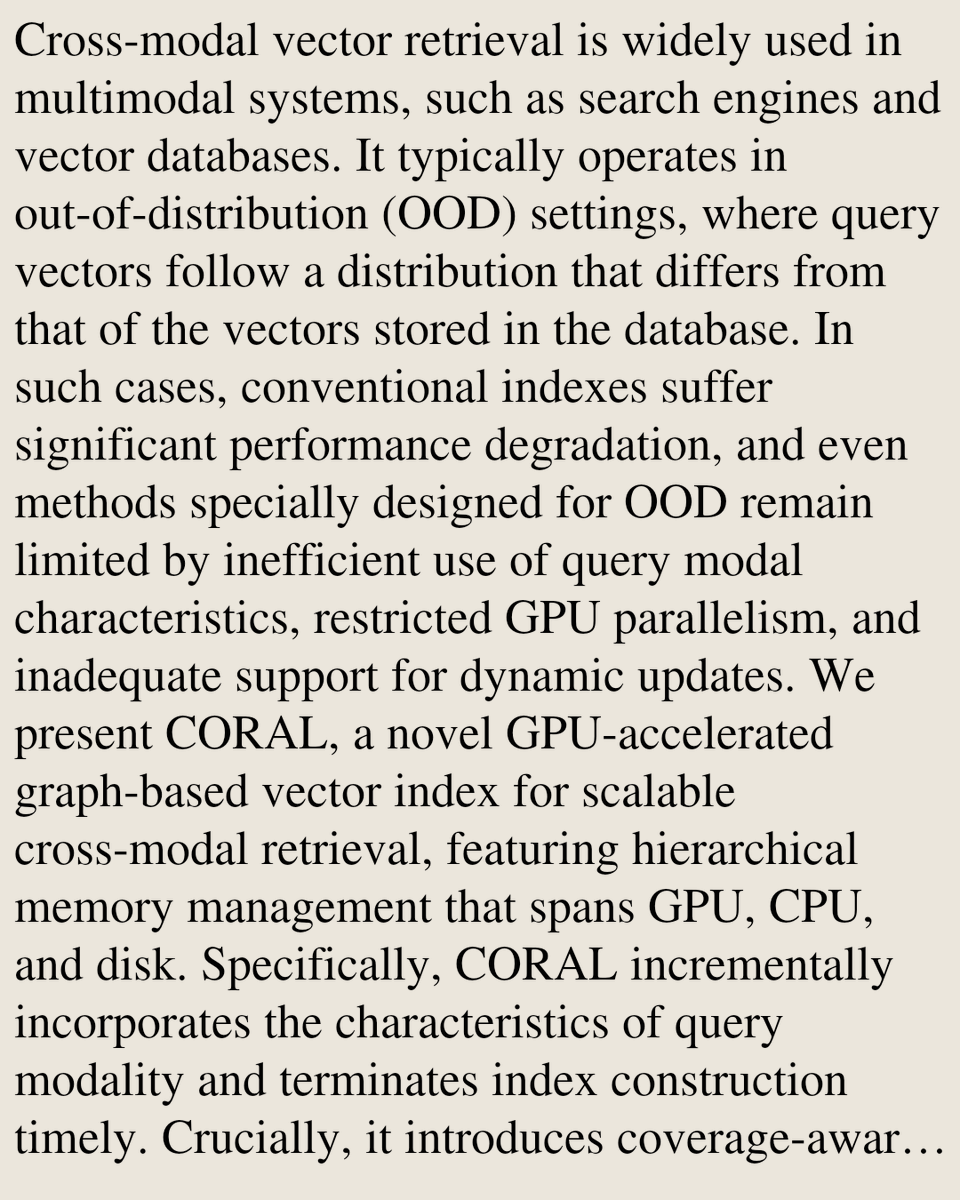 UFCS's tweet photo. CORAL: Cross-modal Vector Retrieval via Incremental Graph Construction at Scale

Shixin Wan, Guoyu Hu, Yifan Wu, Ke Chen, Lidan Shou
https://t.co/FTXUkpek8T [𝚌𝚜.𝙳𝙱] https://t.co/xTwYHesVUp