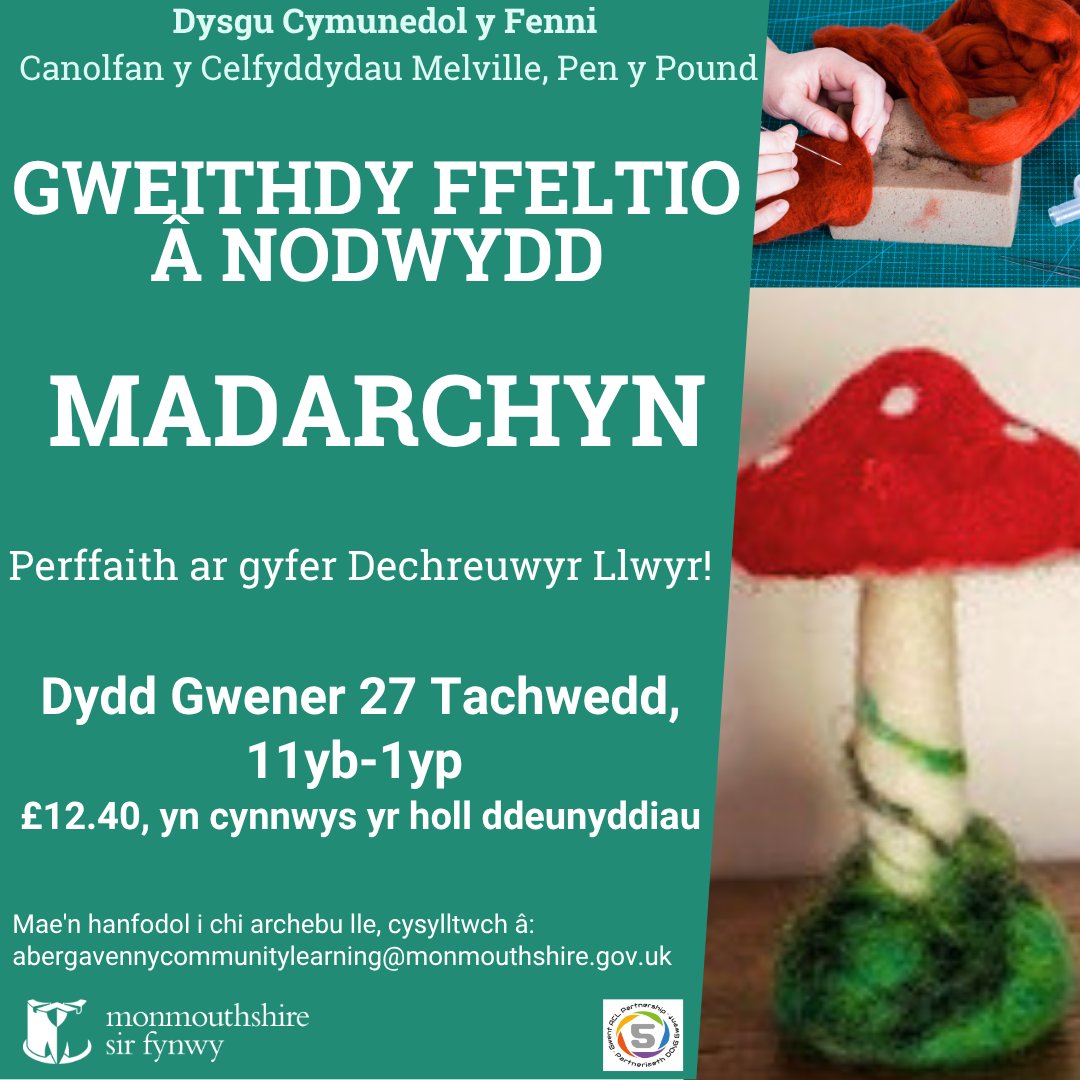 MonHubs's tweet photo. 🍄 Gweithdy Ffeltio â Nodwydd: Madarchyn yn y Fenni 

🍄 Needle Felting: Toadstool Workshop in #Abergavenny https://t.co/68Bs3ZSPxb