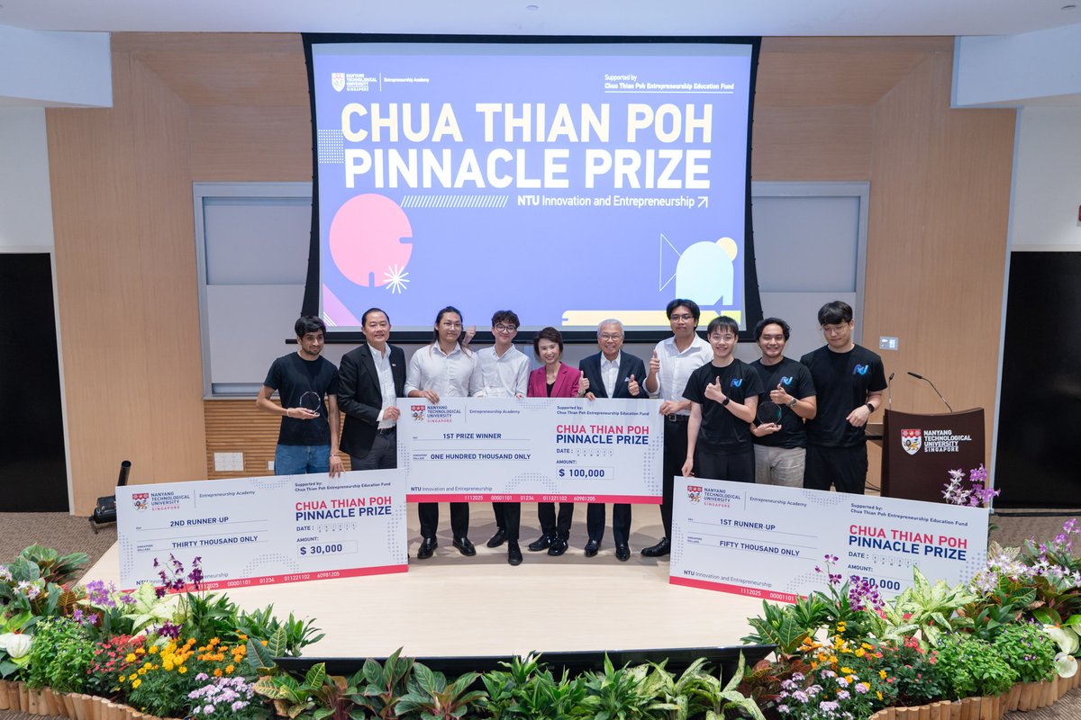 NTUsg's tweet photo. A generative AI platform that turns simple text prompts into engineering designs has clinched the S$100,000 top prize at the Chua Thian Poh Pinnacle Prize, a national student innovation and entrepreneurship competition organised by #NTUsg.

Developed by Singapore Polytechnic team BuilderLab, the platform helps users without engineering expertise create 3D product designs and connect with manufacturers to build prototypes.

NTU student teams Nexus Ionics and NatureRisk secured second and third place, winning S$50,000 and S$30,000 respectively for their innovations in green hydrogen production and environmental risk assessment.

Supported by the Chua Thian Poh Entrepreneurship Education Fund, the winning teams also receive mentorship and industry support to advance their innovations towards commercialisation.

​#NTUsgStudents #NTUsgInnovation #NTUsgEducation #AIatNTUsg