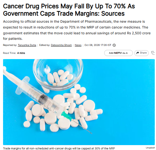viprabuddhi's tweet photo. India has one of the lowest prices for cancer medication in the world

This will drop even further down by another 70% now

There are certain areas where social welfare is must - healthcare and education https://t.co/rubIRxoDl5