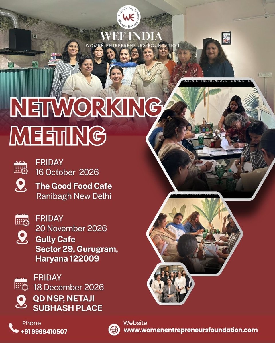 WEF_India's tweet photo. 🤝 Building connections, sharing ideas, and growing together! 🌟 Join WEF INDIA’s Networking Meeting and be part of a powerful community of women entrepreneurs. 💼✨

#WEFIndia #Networking #WomenEntrepreneurs https://t.co/vYgj9IXodH