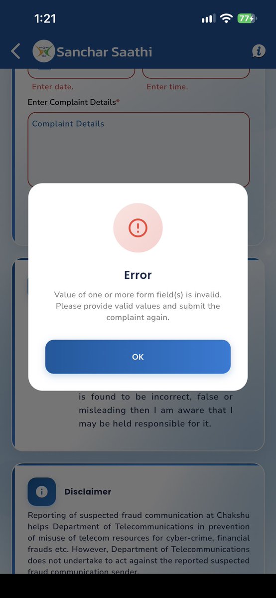DeepakK15's tweet photo. @DoT_India I received a call asking for KYC for fraud insurance, so I opened the Sanchar Sathi app and entered all the required information. Yet it says "error." Is there any problem with the app? https://t.co/jKQguXOfh8