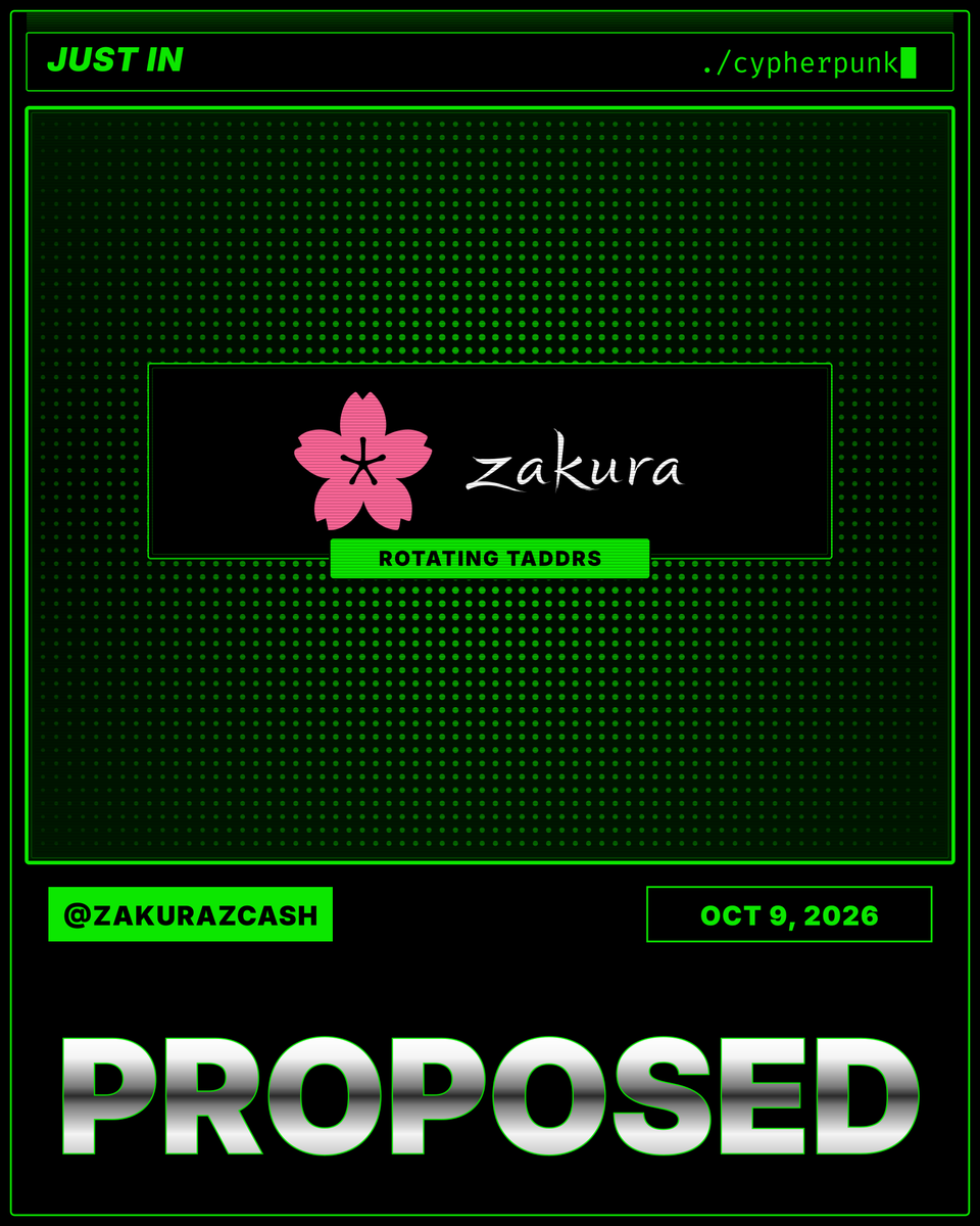 cypherpunk's tweet photo. JUST IN: Zakura lays out its plan for quantum-safe, unlinkable, rotating transparent addresses. https://t.co/RQBLawQE5L