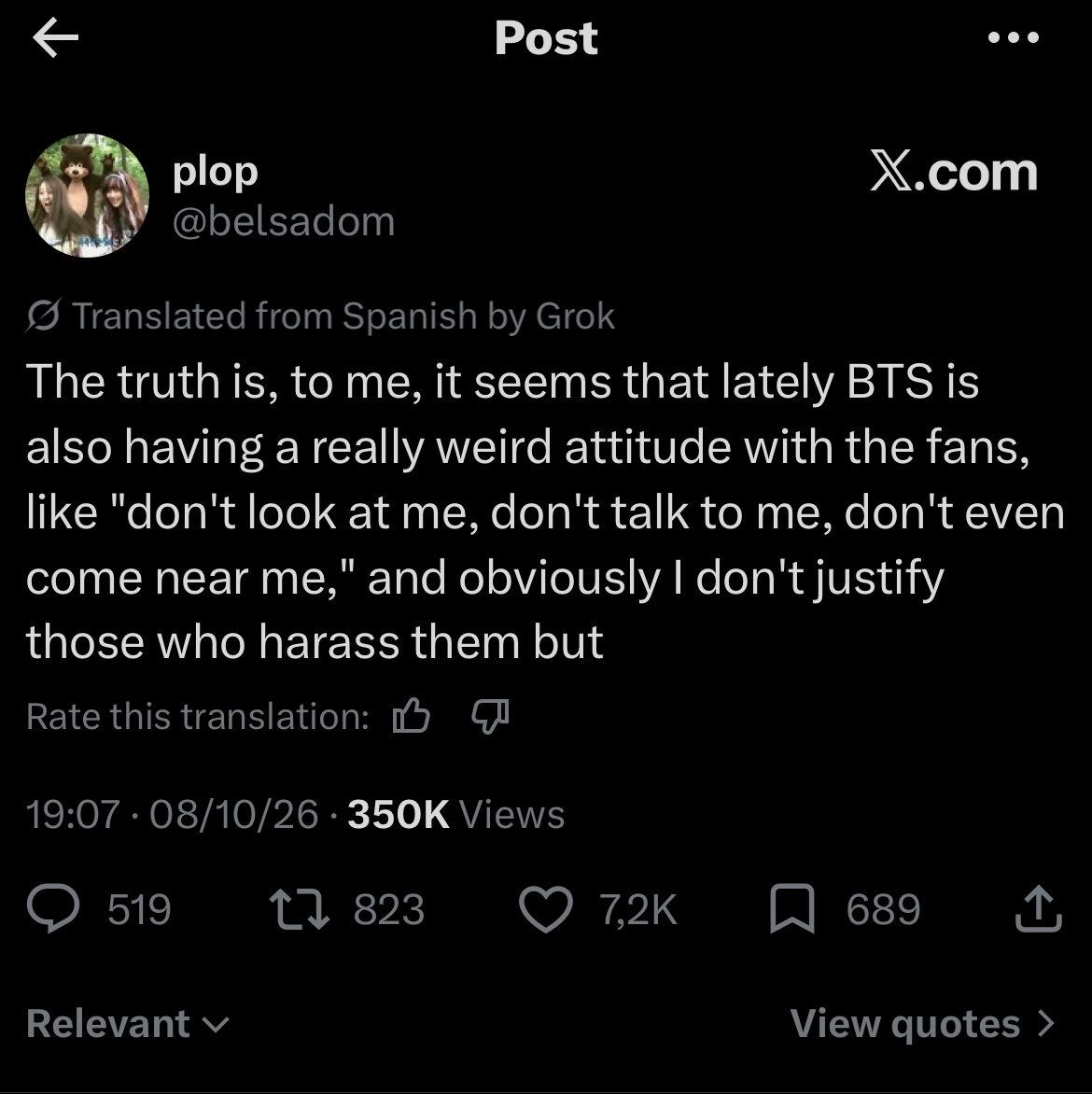 koomiversc's tweet photo. yeah i hope bts never set a single foot back in your country. https://t.co/p7GDl84a1c