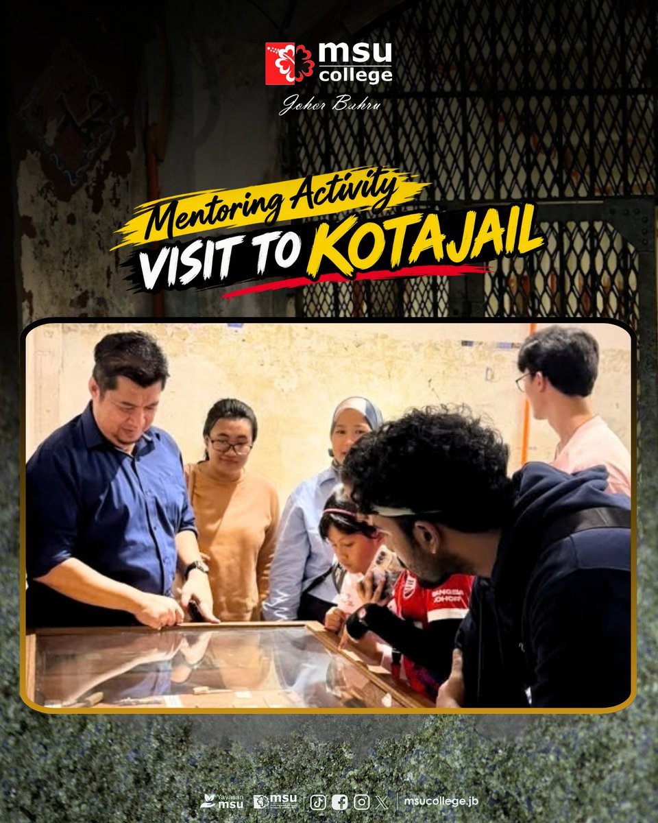 msuc_jb's tweet photo. A meaningful visit to Kotajail, the 143-year-old Ayer Molek Prison Museum, unveiled fascinating stories of prisoners &amp; life behind bars.

The visit offered valuable lessons through the whipping gallery, reminding everyone to respect the law, make wise choices and cherish freedom. https://t.co/A3IyRm2Pds