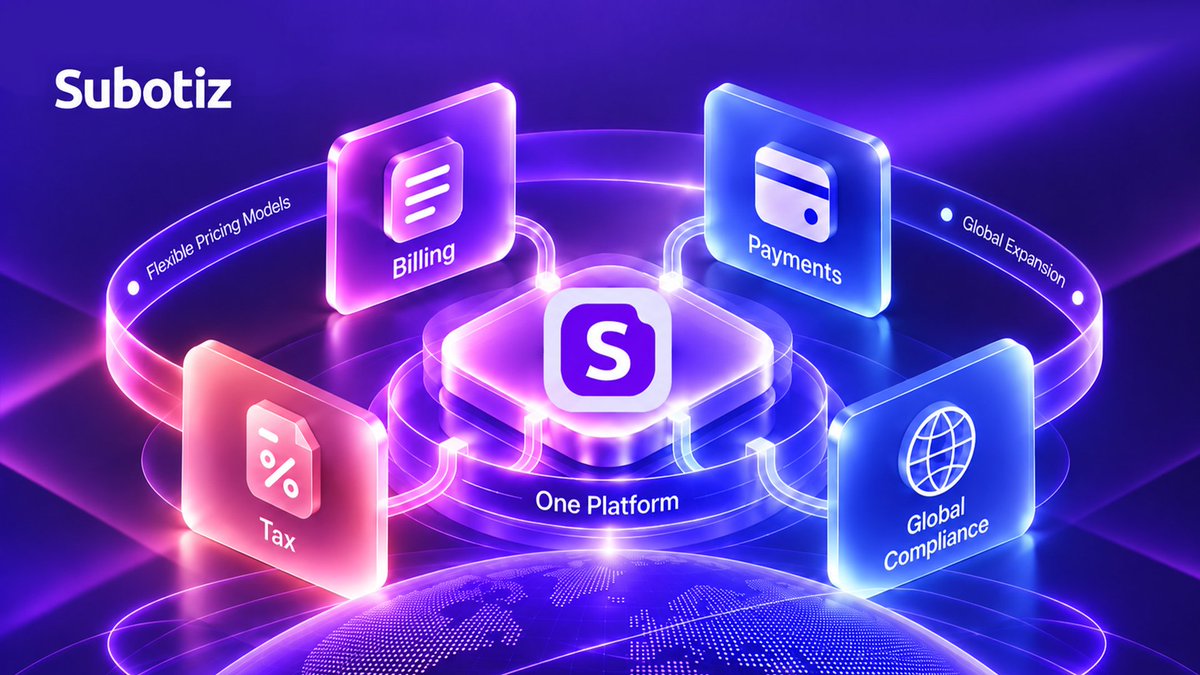 Subotiz_AI's tweet photo. At Subotiz, we help global digital businesses monetize and operate with less complexity.
Subotiz brings billing, payments, tax, and global compliance together in one platform, helping businesses support flexible pricing models and expand globally without relying on multiple disconnected systems.
From subscriptions and usage-based billing to hybrid pricing, Subotiz provides flexible infrastructure that adapts as businesses grow and keeps monetization easier to manage.
That’s what Subotiz is built for.
Learn more: https://t.co/pE7crEvb4f

#Subotiz #Monetization #SaaS #Payments #GlobalBusiness #Fintech