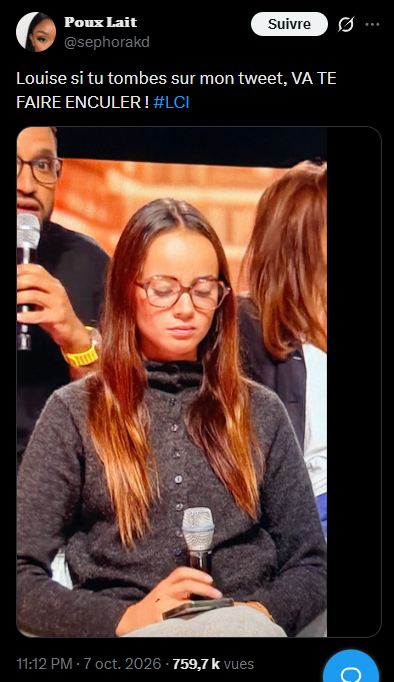lelapindufutur's tweet photo. La Nouvelle France et l'extrême gauche se liguent pour attaquer Louise en meute, le harcèlement massif de jeunes femmes de droite est un sport national chez eux (cf Mila).

Gros soutien à elle, faut voir ce qu'elle se prend dans la gueule pour juste être blanche et pas de gauche. https://t.co/NZ6Ii3VEJV