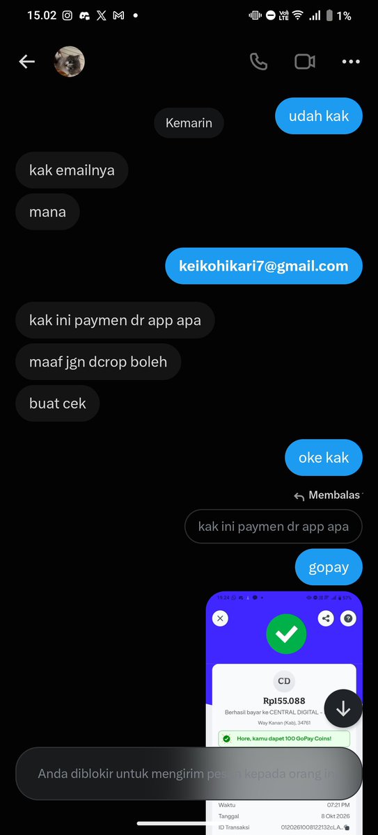keikoooo_h's tweet photo. @mackmooe kronologinya, gua kelupaan beli tiket dbl final east java championship, jdi gua nyari tiket lewat calo. setelah nemu orang yang jual, gua langsung bayar lewat GoPay

setelah pembayaran, gua dimintain email. habis gua kasih email, gua diminta buat SS bukti pembayaran tanpa dicrop https://t.co/4hrjYbPWpS