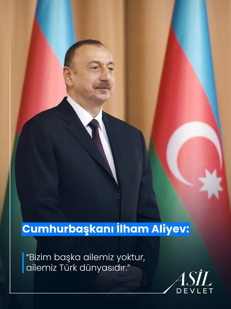 asildevletcom's tweet photo. Azerbaycan Cumhurbaşkanı İlham Aliyev: “Bizim başka ailemiz yoktur, ailemiz Türk dünyasıdır.”

Türk dünyasının birlik ve beraberlik mesajı gündemde. Öte yandan, kıyafet ve inanç özgürlüğüne ilişkin tartışmalar kamuoyunda yer bulmaya devam ediyor. https://t.co/YRk85Hnum3