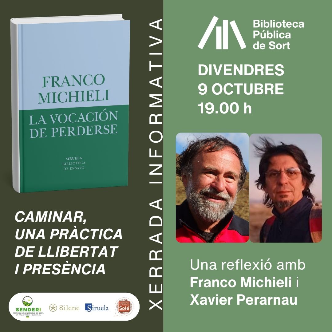 edicionesiruela's tweet photo. 🌳 Amantes de la naturaleza, mucho ojo a estos encuentros en #Lleida con Franco Michieli por 📗 LA VOCACIÓN DE PERDERSE.
🗓️ 9/10, 19 h. 📍 Encuentro en Biblioteca Pública #Sort. https://t.co/HogZtZcQYX
🗓️ Del 11/10 al 15/10 👉 Curso El Arte de la Orientación Natural https://t.co/klb5MgUgkG
@ajuntamentsort