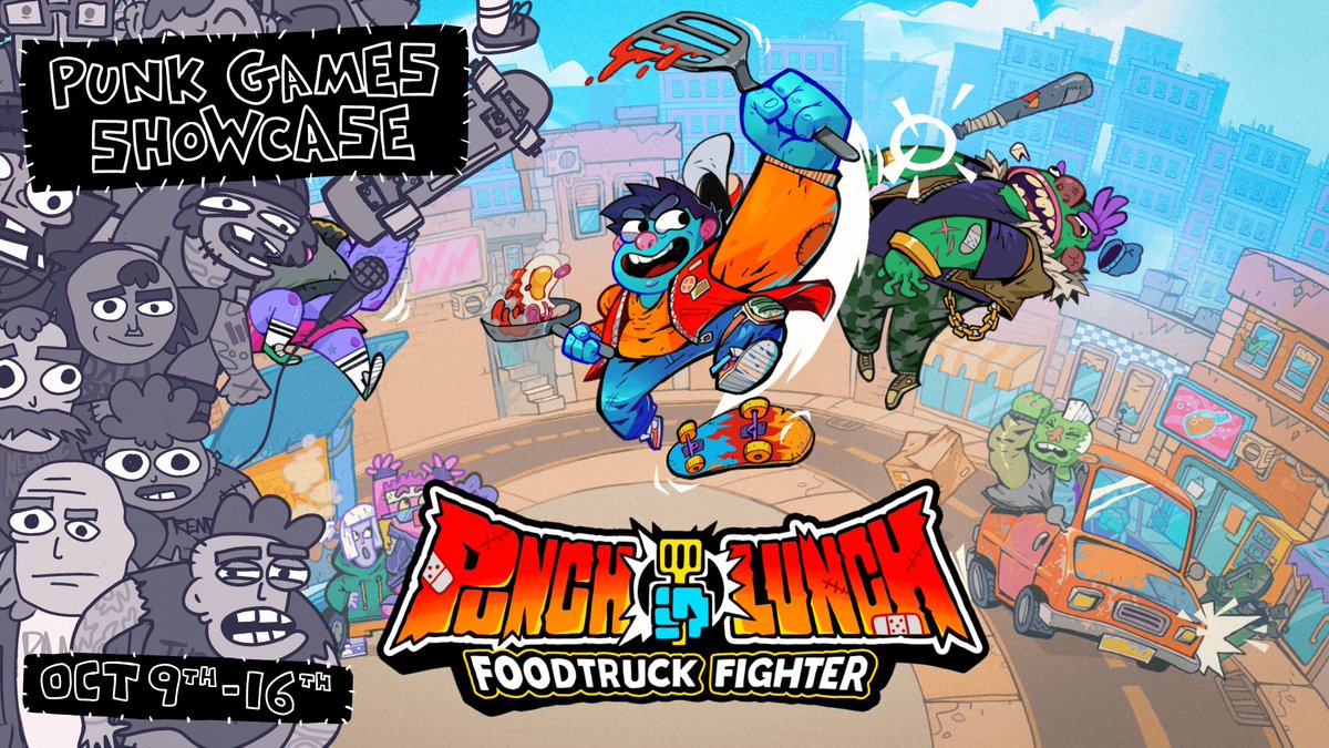 PunchLunchGame's tweet photo. Order up!💥
Punch Lunch is serving beatdowns at the #PunkGamesShowcase from Oct 9th – 16th!

Catch the chaos, check out the showcase, and show some love for the #Punkgames 🤟

#IndieDev #IndieGames #Gaming https://t.co/IIazC0VIPM