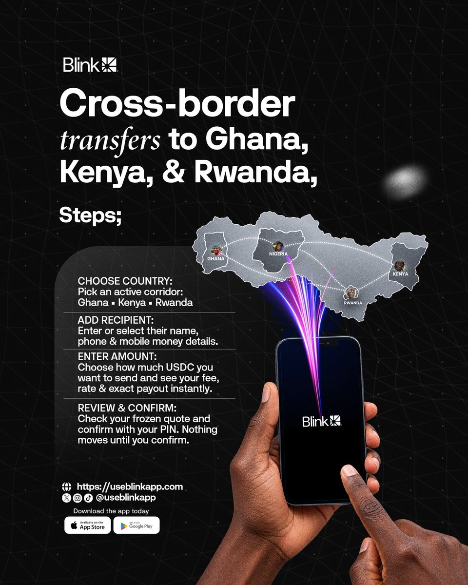 useblinkapp's tweet photo. More countries. More currencies. More ways to pay. 

Blink is now supporting local currencies in Rwanda 🇷🇼, 
Kenya 🇰🇪 
and Ghana 🇬🇭.

We’re making everyday payments more accessible and convenient, one currency at a time. https://t.co/Qkwoo6z6bP