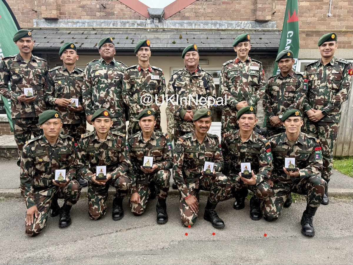 UKinNepal's tweet photo. Great example of strength, resilience &amp; teamwork! 💪 🥇 
Yesterday, @NepaliArmyHQ &amp; the First Battalion of The Royal Gurkha Rifles (1RGR) of the Brigade of Gurkhas of @BritishArmy, each earned Gold Awards after completing the arduous Cambrian Patrol Exercise 2026 in Wales. https://t.co/QfXMkazBJS