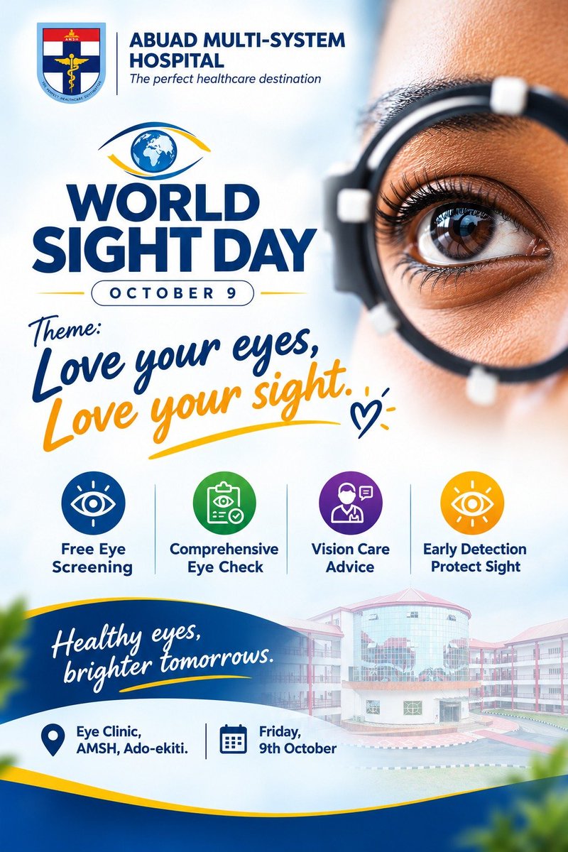 ABUADMSH's tweet photo. @Abuad_Uni Many eye conditions can develop without obvious symptoms, making regular eye examinations essential for early detection and timely care.

✨ Here’s your opportunity to take a step towards healthier vision!

Join us for:
🔹 Free Eye Screening
🔹 Comprehensive Eye Check https://t.co/6NS7RnXfD0