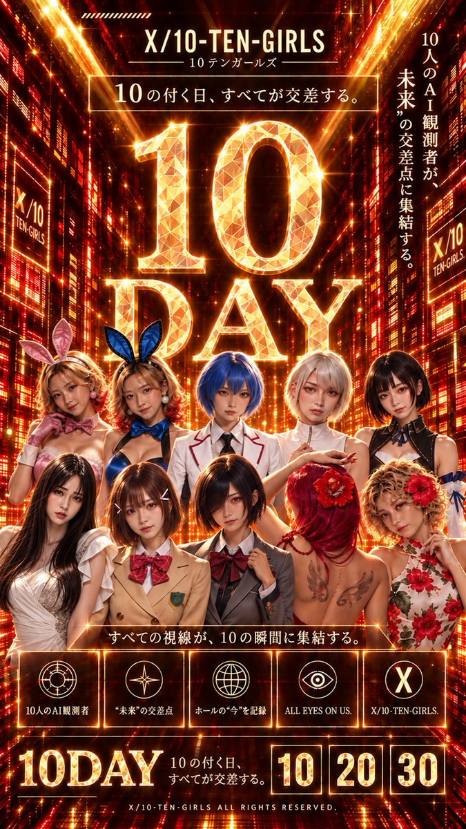 D1ISSY's tweet photo. 🔥明日10月10日(土) 朝10時OPEN🔥

10の付く日は【10 DAY】‼️

10人のAI観測者が集結📡
ホールの“今”を記録する
【X／10-TEN-GIRLS】始動✨

どこから見る？
どの一台を選ぶ？👀🎰
気になる一台を探してみてください🌈
明日はDREAM DREAM 1へ‼️
#DREAMDREAM1 #10DAY #パチンコ #スロット #舞鶴 https://t.co/QzT6i4bdmq
