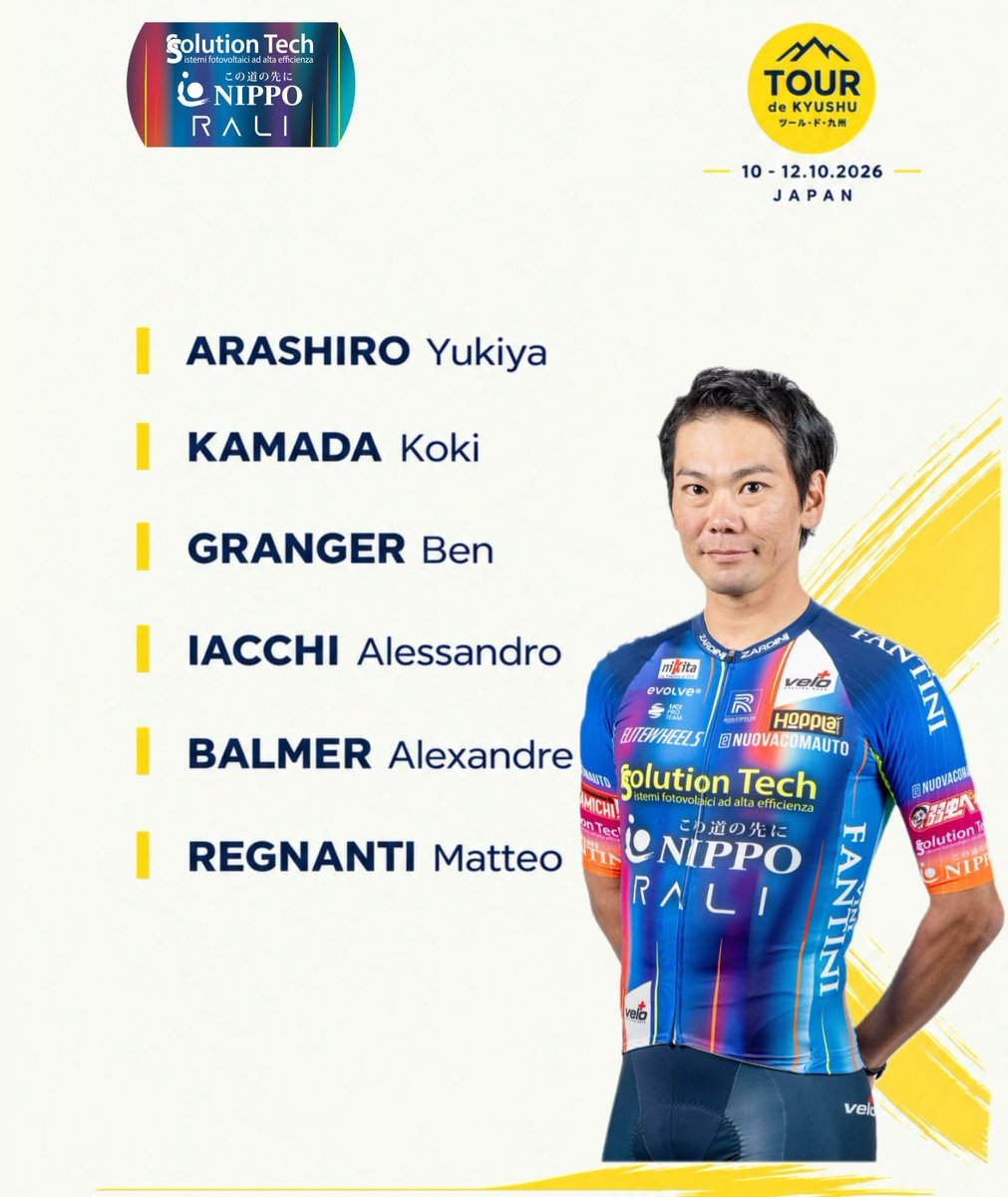 SolutionTechNR's tweet photo. Team Solution Tech-NIPPO- Rali torna al Tour de Kyushu! 🇯🇵

Dopo il successo del 2025, con la vittoria nella classifica generale e il primo posto nella classifica a squadre, torniamo in Giappone per l’edizione 2026, in programma dal 10 al 12 ottobre.

 Team Solution Tech-NIPPO-Rali returns to the Tour de Kyushu! 🇯🇵

#TeamSolutionTechNIPPORali