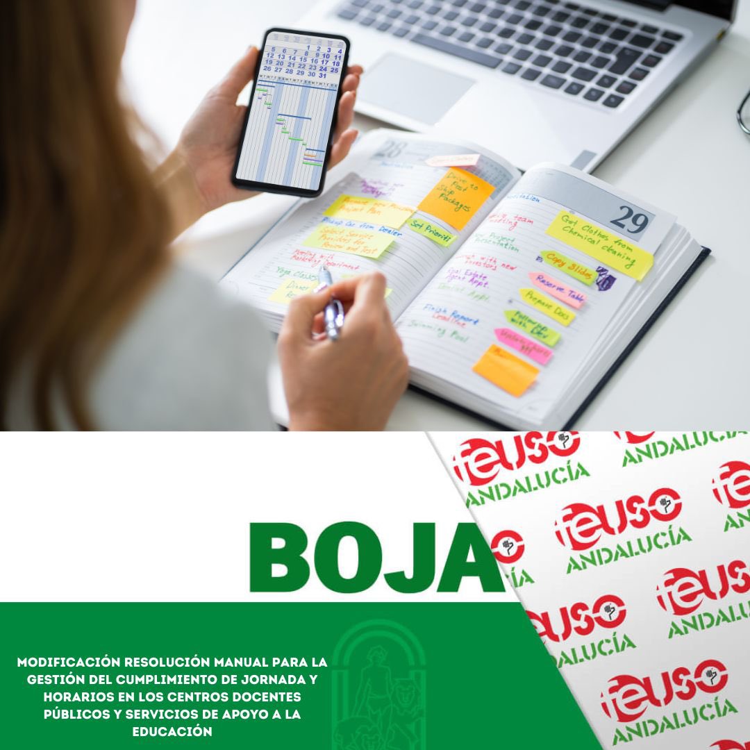 FEUSO_ANDALUCIA's tweet photo. ⭕️ USO INFORMA

Modificación de la Resolución del Manual para la gestión del cumplimiento de jornada y horarios en los centros docentes públicos y servicios de apoyo a la educación.  

🔗 Más información: https://t.co/osqB0EWokk
👍📝 Afíliate:  https://t.co/aw3Ainy3H8 https://t.co/7ci2vqLE8J