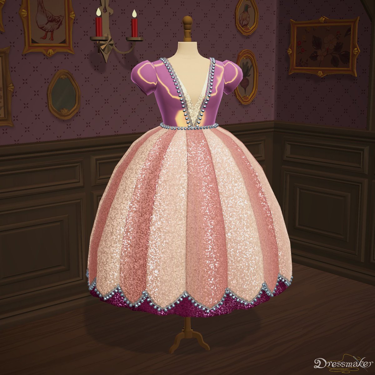 Koomasters's tweet photo. It wasn't until after I completed this commission in Dressmaker that I realized my client wanted this dress for breaking into the palace... and I put bells all over it. Like, the hell is wrong with me? Good luck (she's never gonna make it)!🫣 https://t.co/w3viJcSceU
