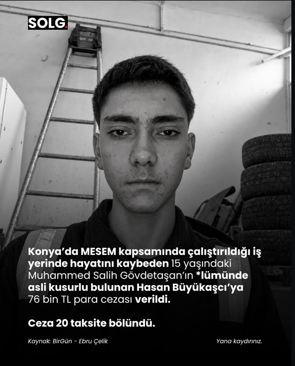 serenjustitia's tweet photo. Konya'da MESEM kapsamında çalıştırıldığı iş yerinde hayatını kaybeden 15 yaşındaki Muhammed Salih Gövdetaşan'ın ölümünde asli kusurlu bulunan Hasan Büyükaşcı'ya 76 bin TL para cezası verildi.

Ceza 20 taksite bölündü. 

#Konya
#MuhammedSalihGövdetaşan

Kaynak. BirGün - Ebru Çelik https://t.co/fryqFceSXa