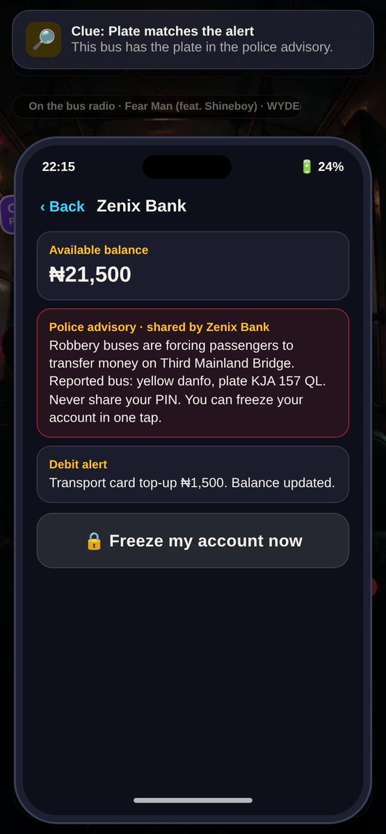 PowerExchange3's tweet photo. Everyone in Lagos knows someone who entered a one chance bus. Now you can survive one. 🚌

One Chance: free, no download, 2 minutes. Same bus for everyone today, Ojota to CMS. How far do you get? 👇

#Lagos #OneChance #NaijaGames
https://t.co/V9obI8V3fC https://t.co/Er9HaKxI6X
