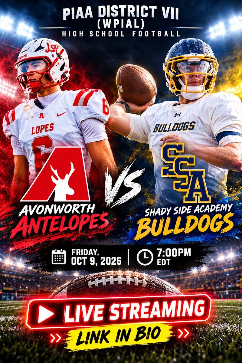 TribHSSNlive's tweet photo. 🏈IT’S GAMEDAY!
🆚: Avonworth vs Shady Side Academy
🔴📺 Live On The : https://t.co/EcOha9UTjw
📅: Friday, Oct 9, 2026
🕖: 7:00pm
@AvonworthA @AvonworthFB @Avonworthschool @drossman @kubdog5 @ChadSimmons_ 
@XavierAHarding @kubdog5 @benbutsko1 
💯💯💯🔥🔥🔥 https://t.co/NZlBf1yUxh