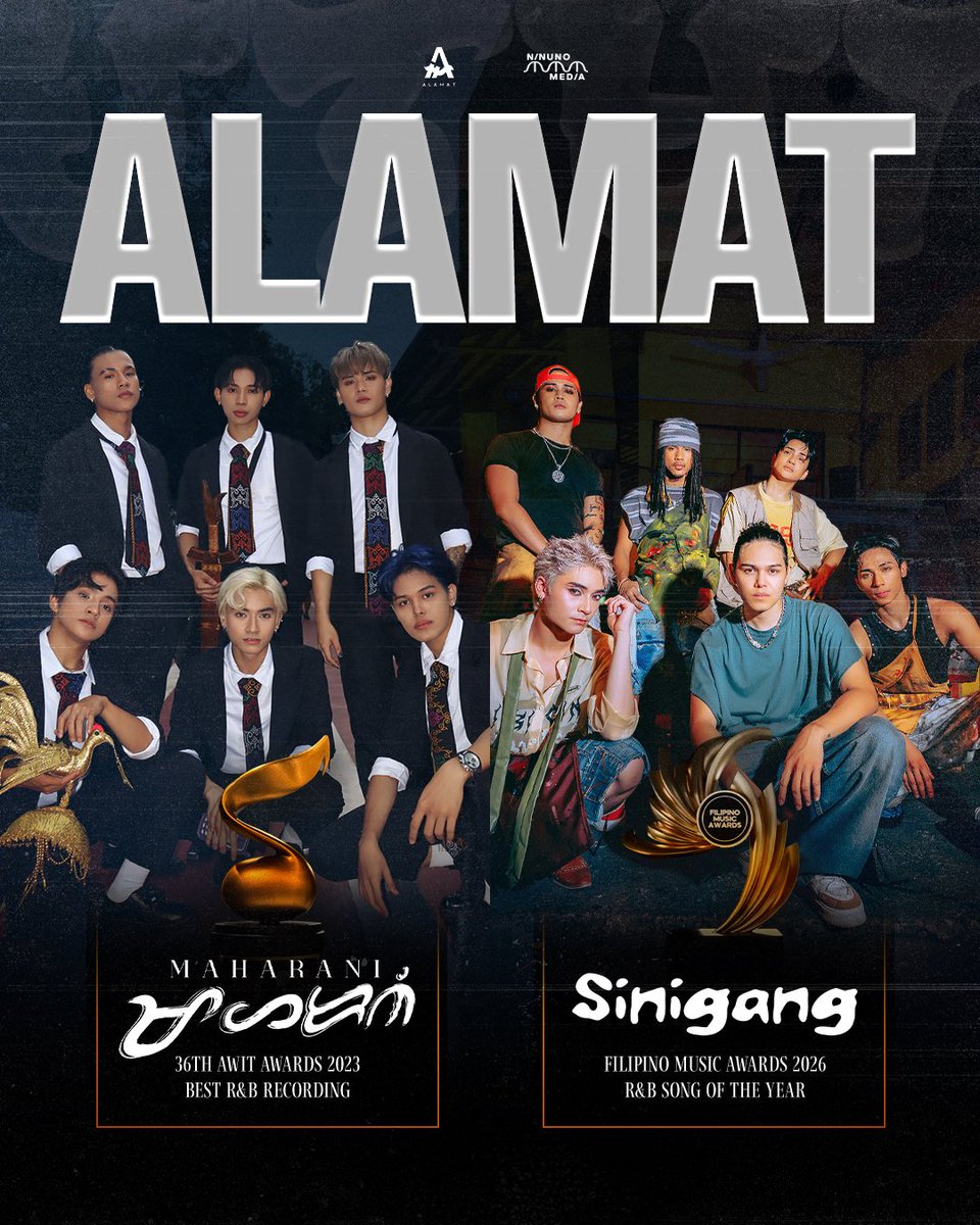 NinunoMedia's tweet photo. From MAHARANI, recognized as Best R&amp;B Recording at the 36th Awit Awards 2023, to SINIGANG, named R&amp;B Song of the Year at the Filipino Music Awards 2026. #ALAMAT continues to make its mark on the Filipino music scene 🤎🎶🏆✨

#ALAMAT
#ALAMATMaharani
#ALAMATSinigang
#NinunoArtists https://t.co/uQ8HAxwSlI