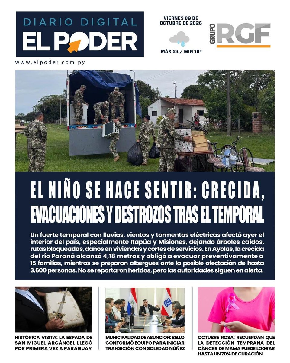 elpoderpy's tweet photo. ¡Buenos días! Empezá tu jornada bien informado.
📰 Portada de nuestro diario #ElPoderPy del viernes, 9 de octubre de 2026.
🗞️ Te compartimos también los temas más destacados de los diarios nacionales.
Seguinos en: 📲 Facebook 📲 Tik Tok 📲 Ig
#TapasDeDiarios #Noticias https://t.co/XpF4pl9xee