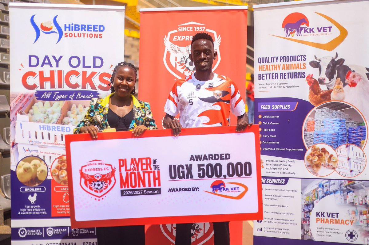 ExpressFCUganda's tweet photo. REWARDING EXCELLENCE.

Red Eagles, your Fans’ Player of the Month for September, @AndyKyambadde3 , has finally received his award, courtesy of KK Vet.

Congratulations, Andy.

#RedEagles #MukwanoGwabanji #ExpressFC  #KKVET https://t.co/DGL2zUaaIt