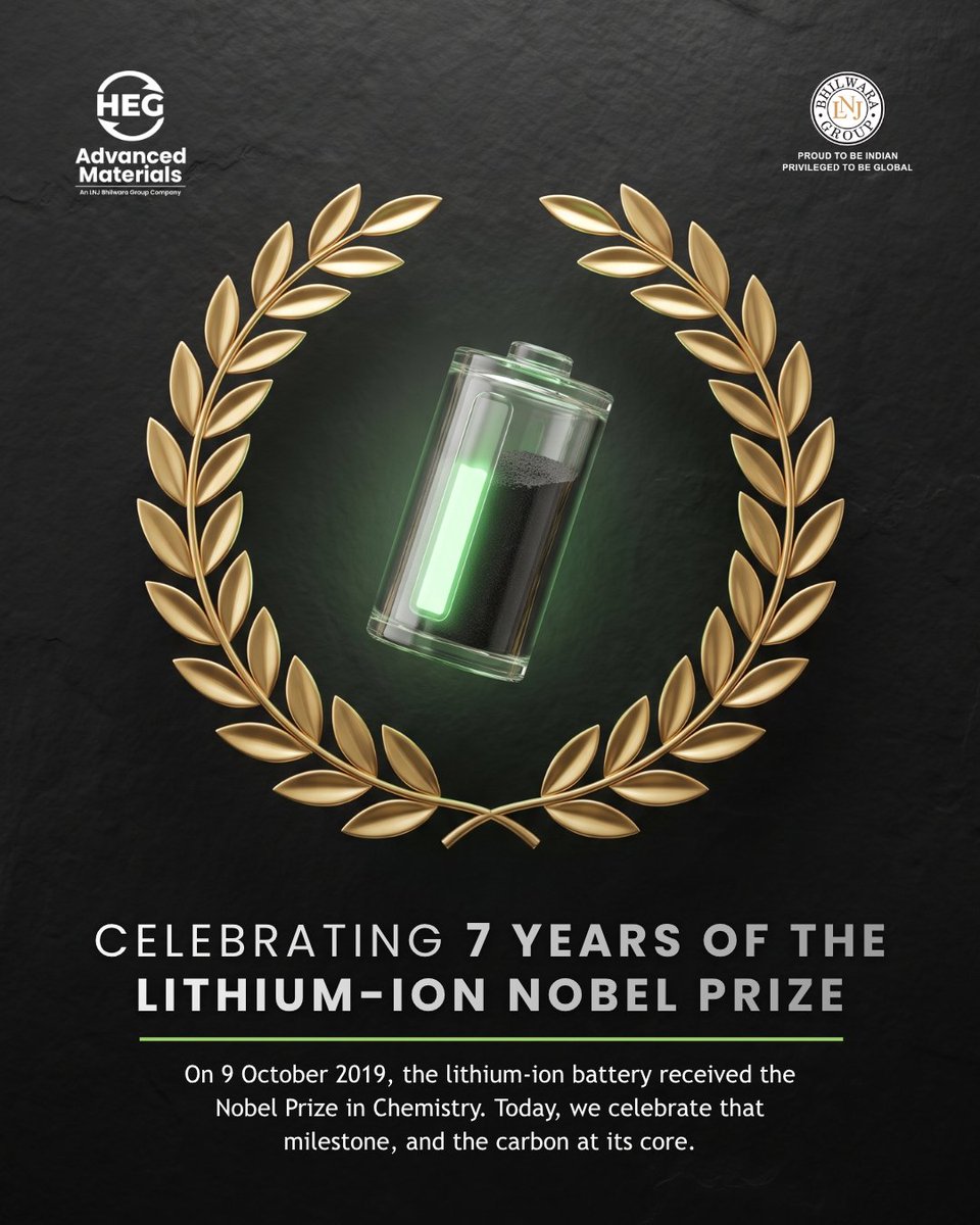 HEGAMofficial's tweet photo. On this day in 2019, the lithium-ion battery won the Nobel Prize in Chemistry. Akira Yoshino's 1985 design used a carbon anode, and carbon has stayed at its heart ever since.

Today, TACC makes synthetic graphite anode material in India.

#ProgressIsMaterial #LithiumIon https://t.co/Dodzw39jxF